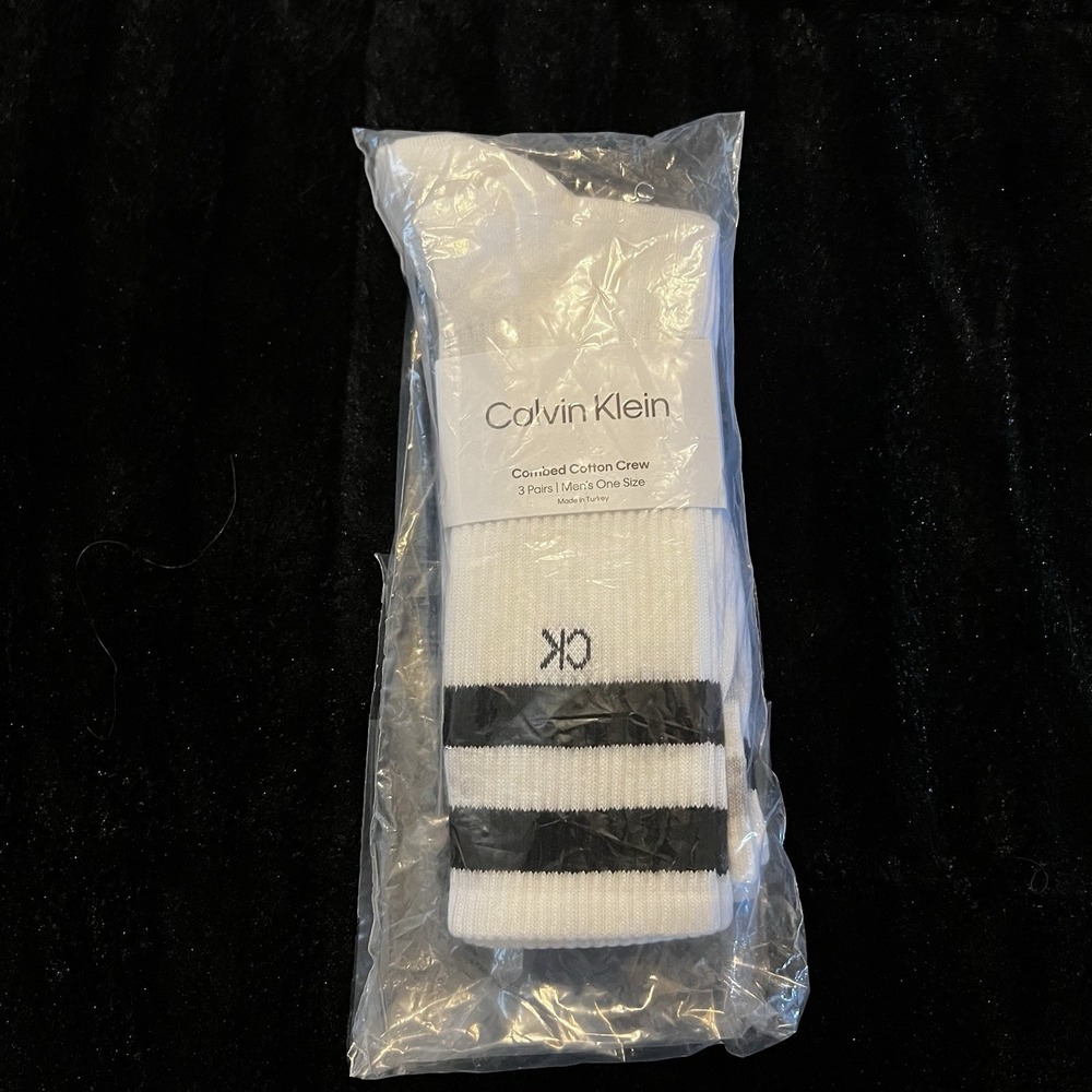 Calvin Klein Double Stripe Logo 3-Pack Crew Socks - White/Black X2 White/Gray X1